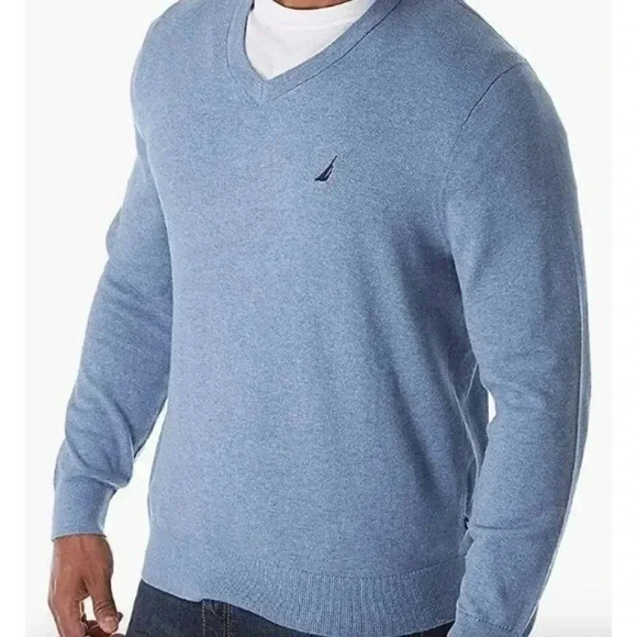 Crew Clothing UK Mens Cashmere Cotton V-Neck Sweater Size Medium Blue SP EXC - Picture 1 of 10